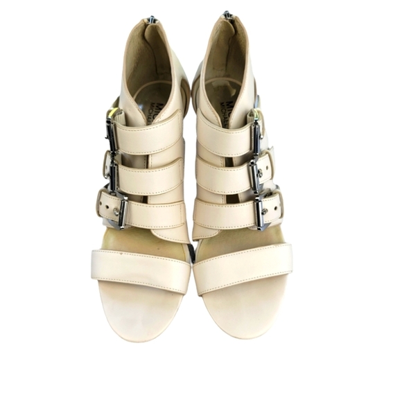 MICHAEL KORS Tripple Buckle‎ Open Toe Leather Pumps Zip Sandals Off White - Picture 2 of 14